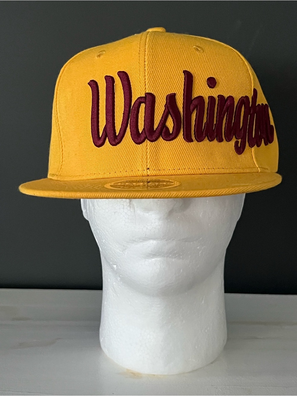 Yellow Mens  Snapback Hat with Burgundy 'Washington' Embroidery